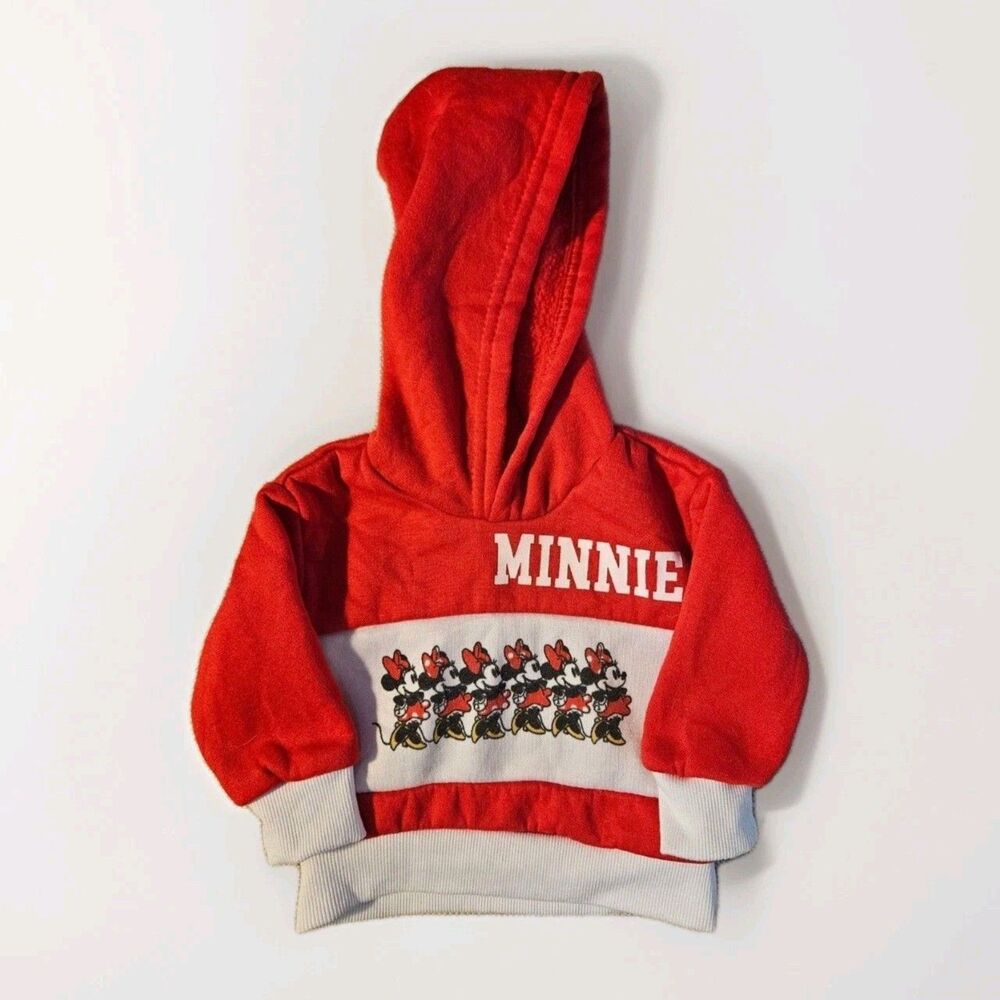 VTG Disney Baby Minnie Mouse Red and White Hoodie Sweatshirt, Size 3-6 Months